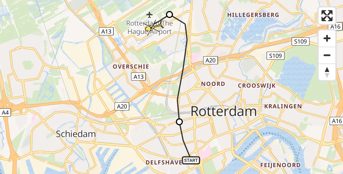 Routekaart van de vlucht: Lifeliner 2 naar Rotterdam The Hague Airport