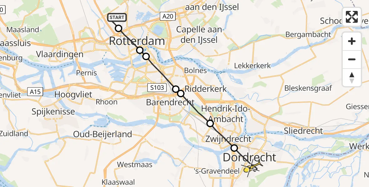 Routekaart van de vlucht: Lifeliner 2 naar Dordrecht