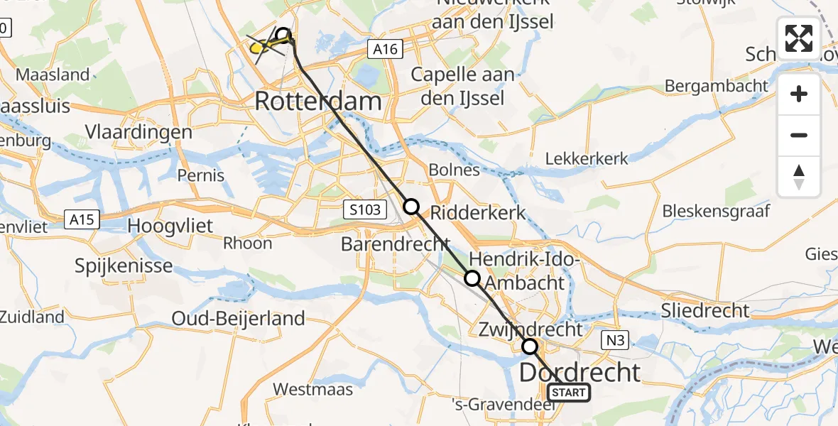 Routekaart van de vlucht: Lifeliner 2 naar Rotterdam The Hague Airport