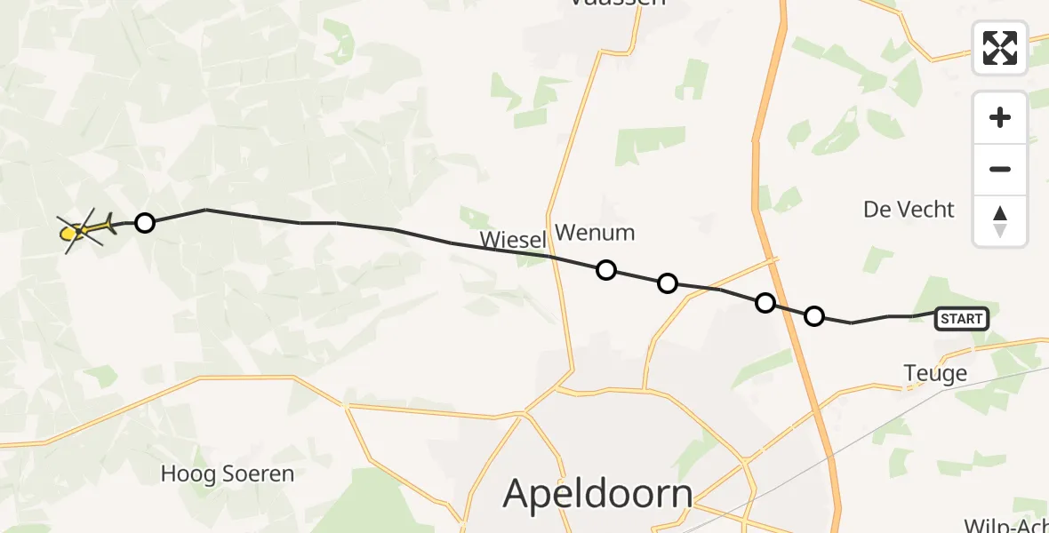 Routekaart van de vlucht: Politiehelikopter naar Uddel