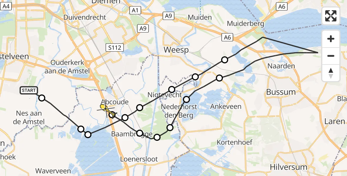 Routekaart van de vlucht: Politiehelikopter naar Abcoude