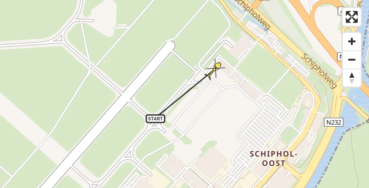 Routekaart van de vlucht: Politieheli naar Schiphol