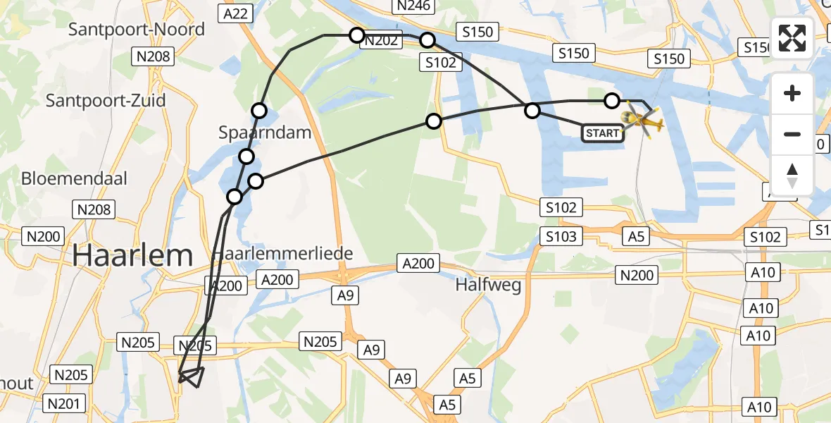 Vluchtroute Traumahelikopter Amsterdam Heliport - Amsterdam Heliport, 05 oktober 2023, 12:49