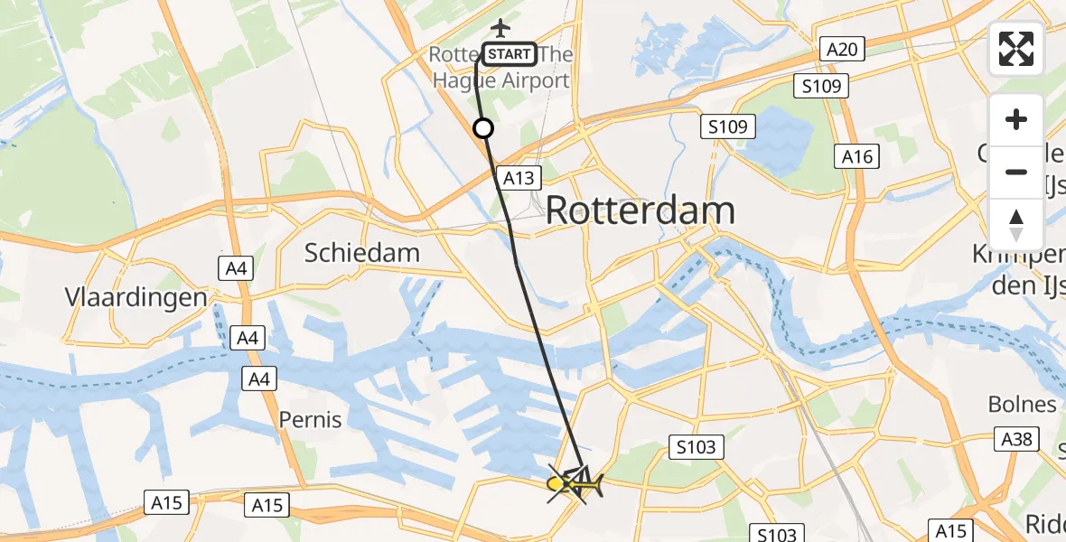 Routekaart van de vlucht: Lifeliner 2 naar Rotterdam