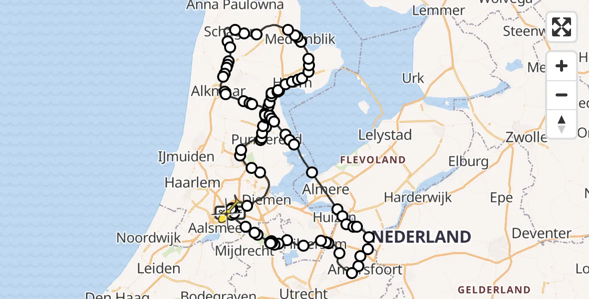 Vluchtroute Politiehelikopter van Schiphol naar Schiphol