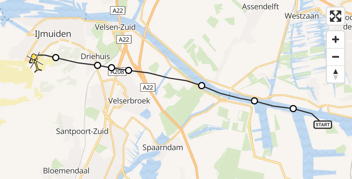 Routekaart van de vlucht: Lifeliner 1 naar IJmuiden