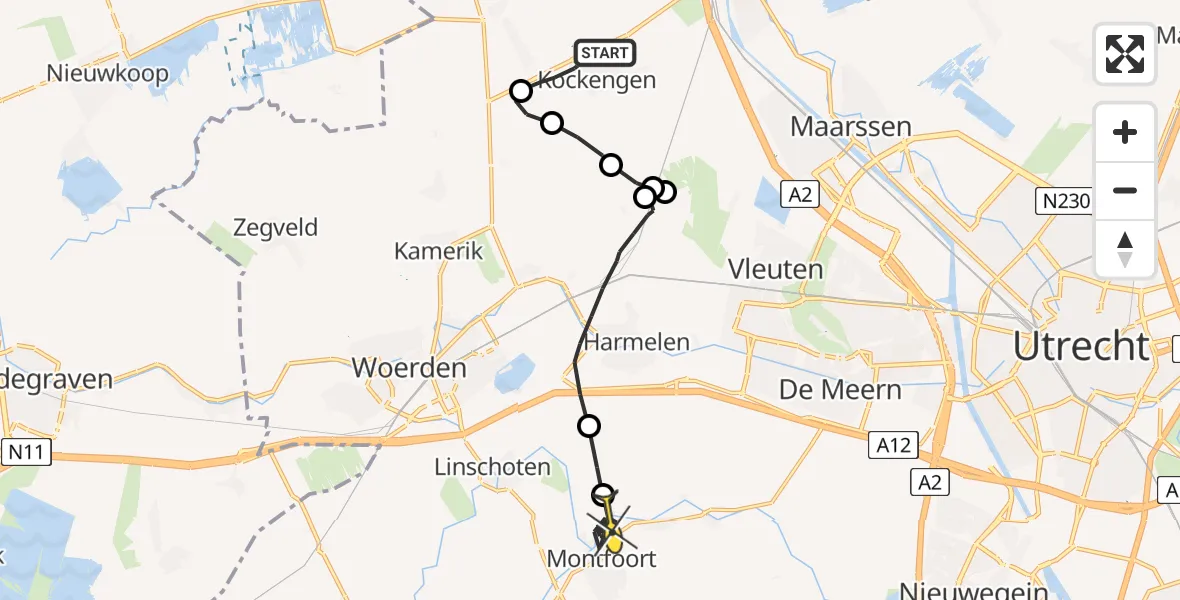 Routekaart van de vlucht: Politieheli naar Montfoort