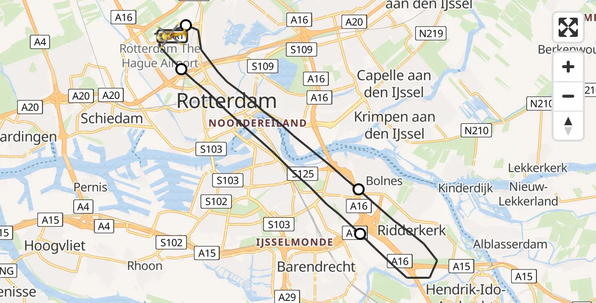 Vluchtroute Traumahelikopter Rotterdam The Hague Airport - Rotterdam The Hague Airport, 05 oktober 2023, 15:14