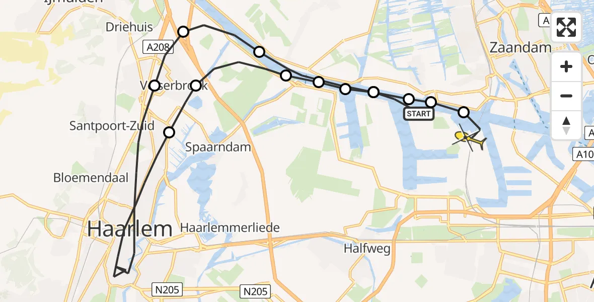 Routekaart van de vlucht: Lifeliner 1 naar Amsterdam Heliport