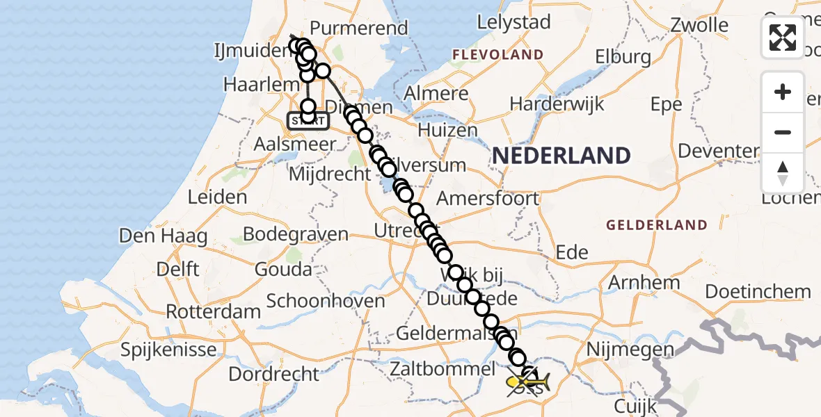 Routekaart van de vlucht: Politieheli naar Oss