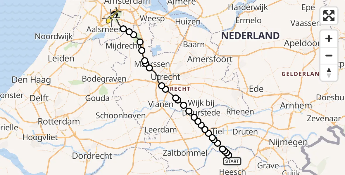 Routekaart van de vlucht: Politiehelikopter naar Schiphol
