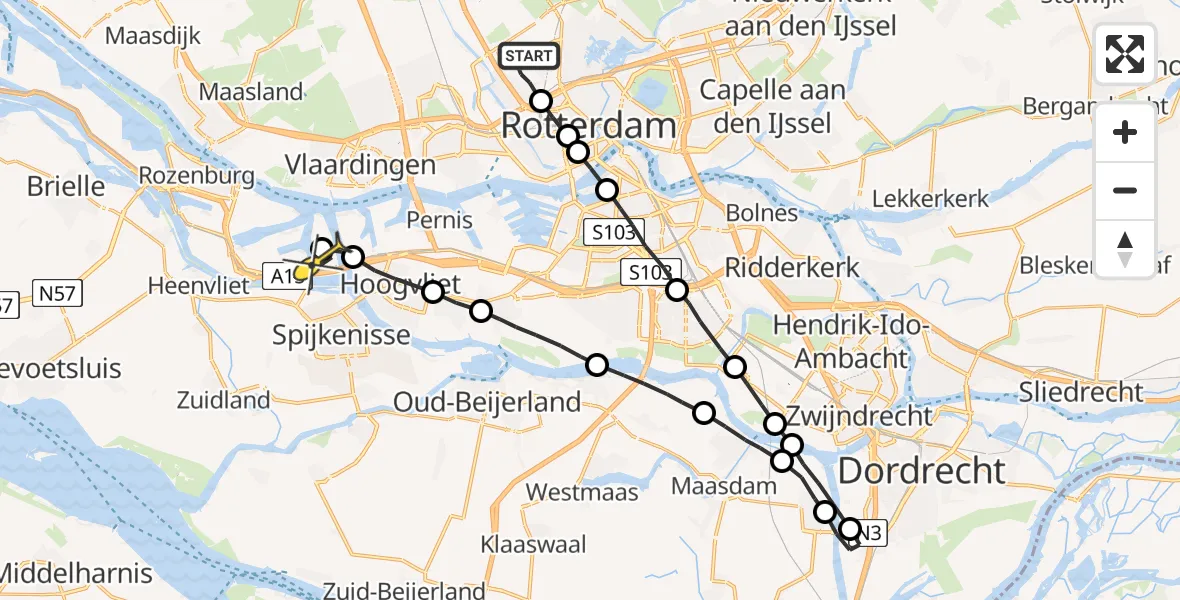 Routekaart van de vlucht: Lifeliner 2 naar Botlek