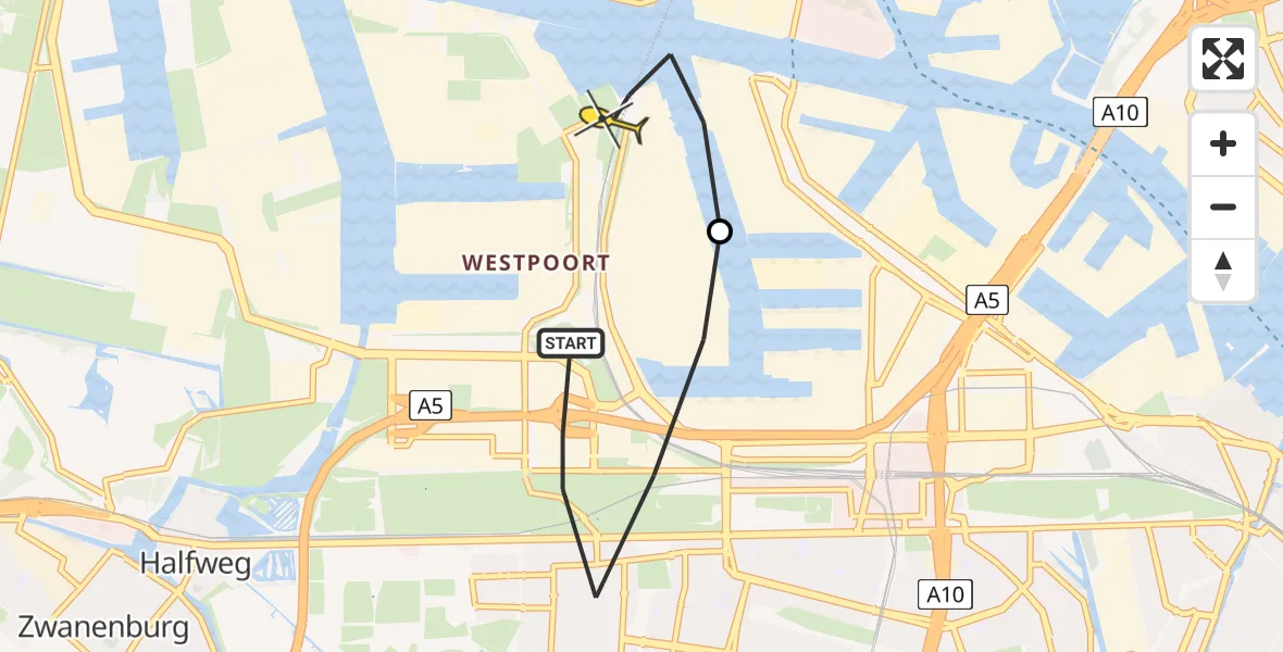 Routekaart van de vlucht: Lifeliner 1 naar Amsterdam Heliport