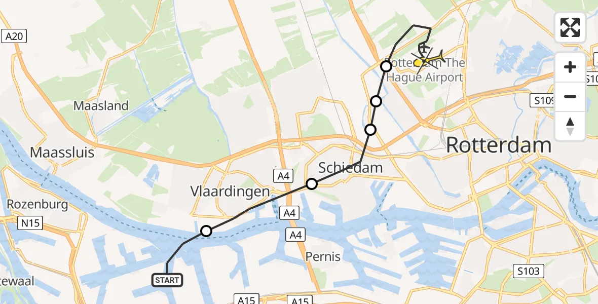 Routekaart van de vlucht: Lifeliner 2 naar Rotterdam The Hague Airport