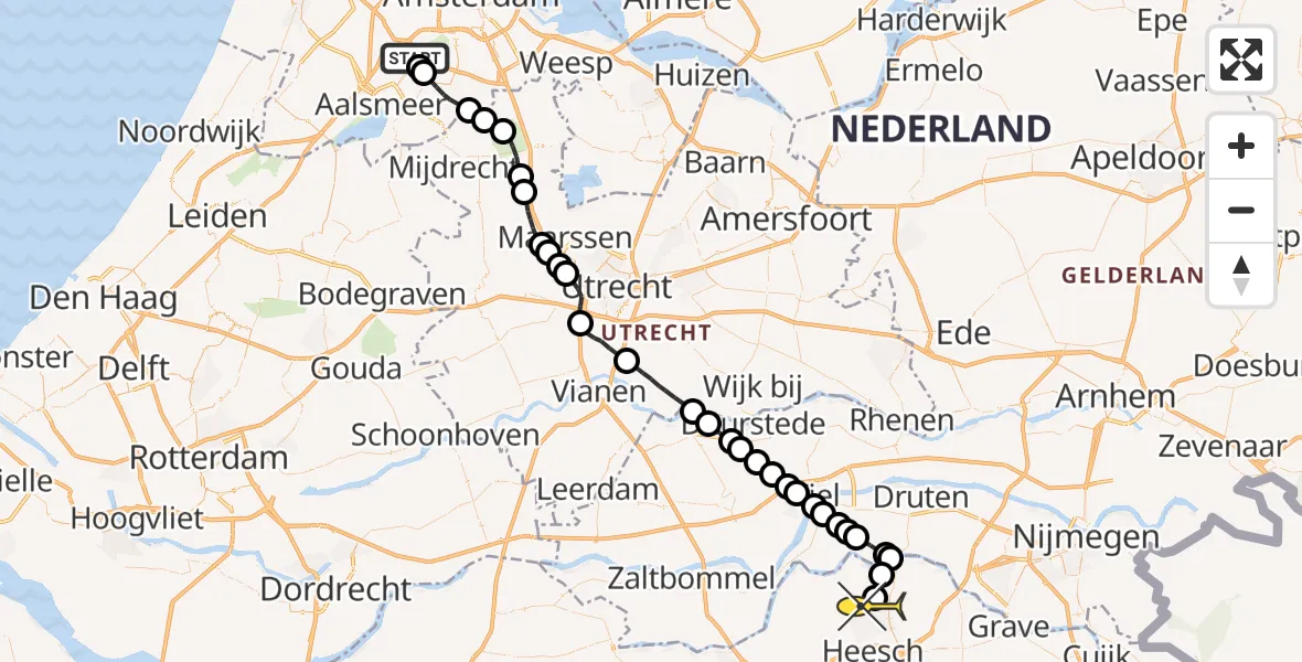 Routekaart van de vlucht: Politiehelikopter naar Oss