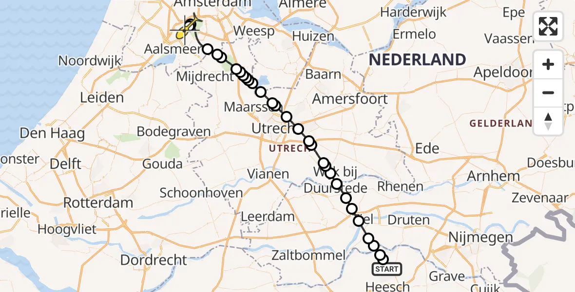 Routekaart van de vlucht: Politieheli naar Schiphol