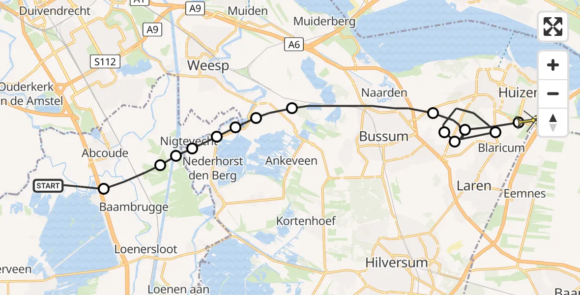 Routekaart van de vlucht: Politieheli naar Blaricum