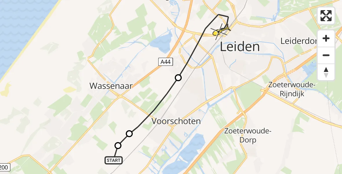 Routekaart van de vlucht: Lifeliner 2 naar Leiden