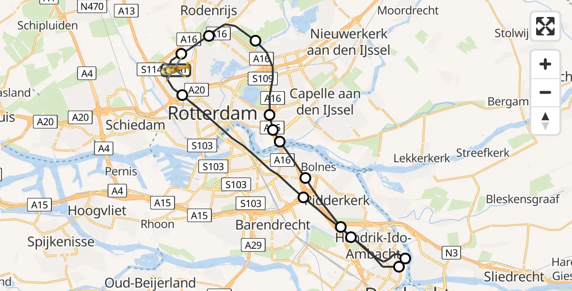 Vluchtroute Traumahelikopter Rotterdam The Hague Airport - Rotterdam The Hague Airport, 05 oktober 2023, 20:15