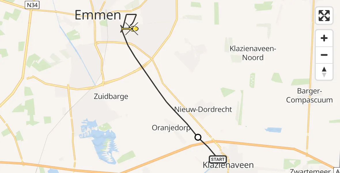 Routekaart van de vlucht: Lifeliner 4 naar Emmen