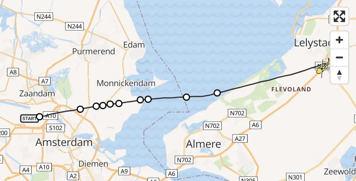 Routekaart van de vlucht: Lifeliner 1 naar Lelystad