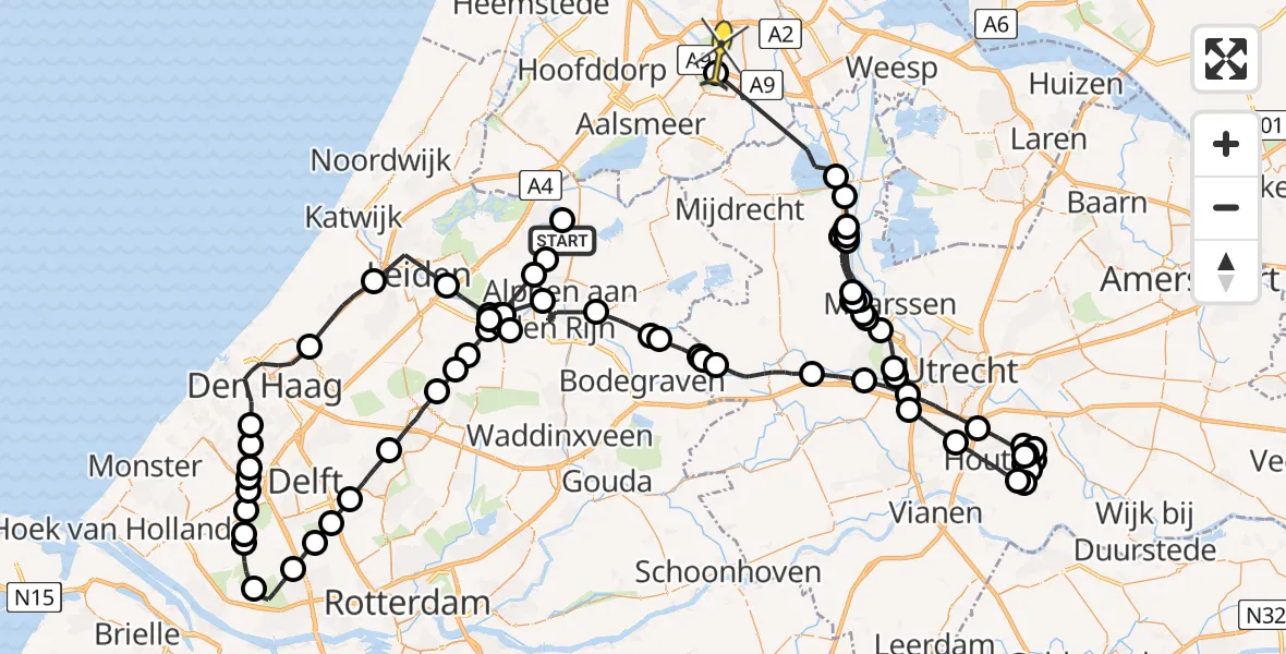 Routekaart van de vlucht: Politiehelikopter naar Amstelveen
