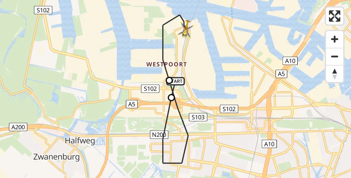 Vluchtroute Traumahelikopter Amsterdam Heliport - Amsterdam Heliport, 06 oktober 2023, 07:16