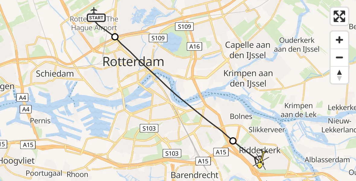 Routekaart van de vlucht: Lifeliner 2 naar Ridderkerk