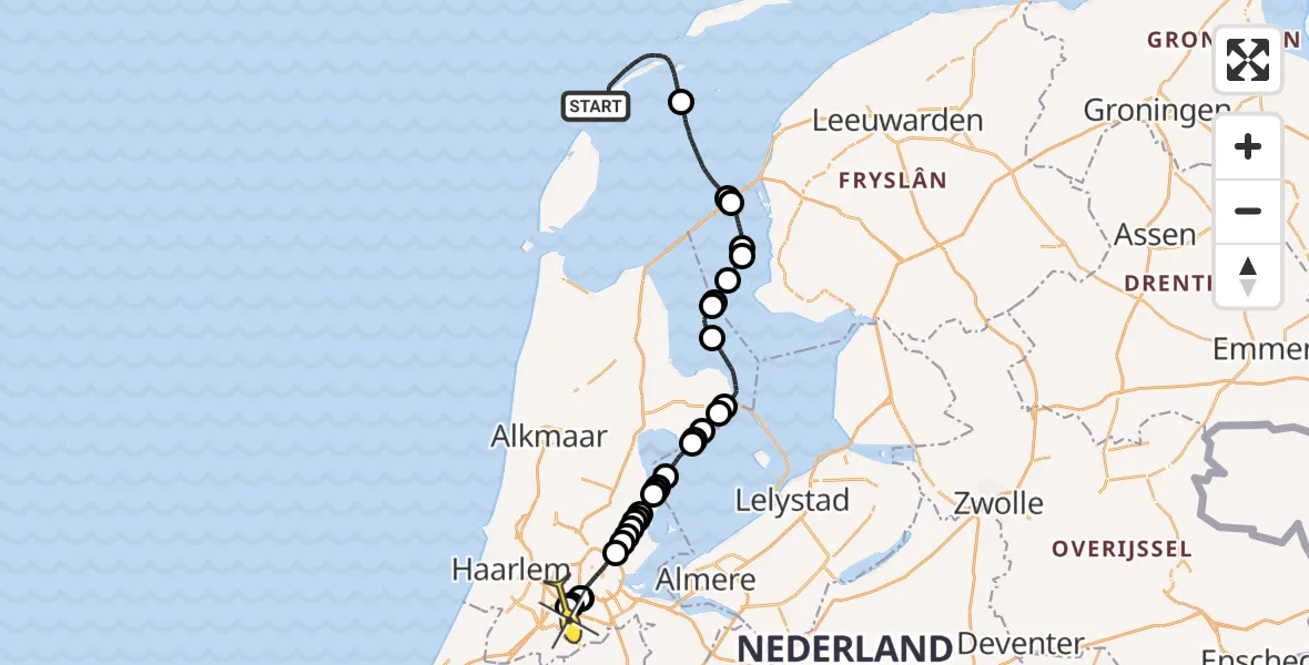 Routekaart van de vlucht: Politiehelikopter naar Schiphol