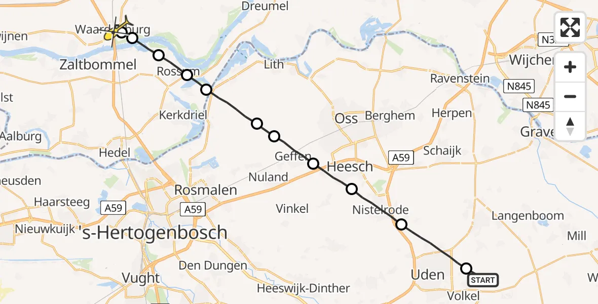 Routekaart van de vlucht: Lifeliner 3 naar Waardenburg
