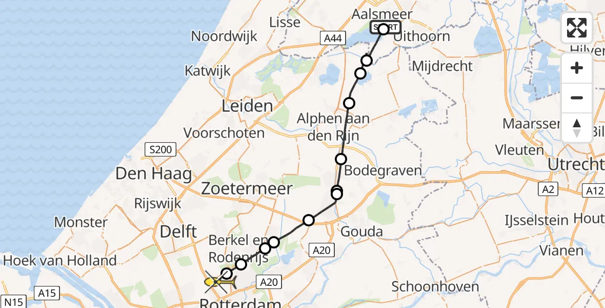 Routekaart van de vlucht: Politieheli naar Rotterdam The Hague Airport