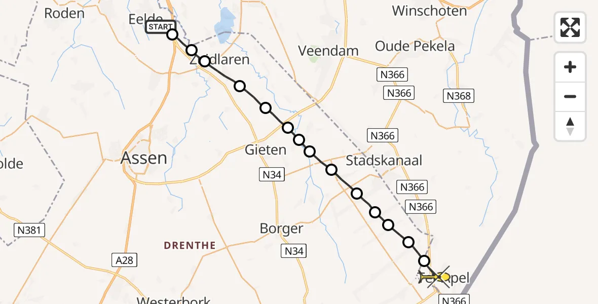 Routekaart van de vlucht: Lifeliner 4 naar Ter Apel