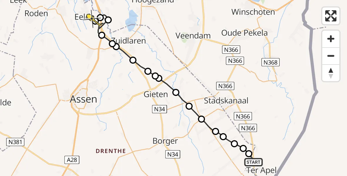 Routekaart van de vlucht: Lifeliner 4 naar Groningen Airport Eelde