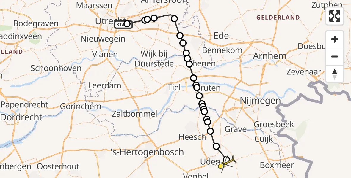 Routekaart van de vlucht: Lifeliner 3 naar Vliegbasis Volkel