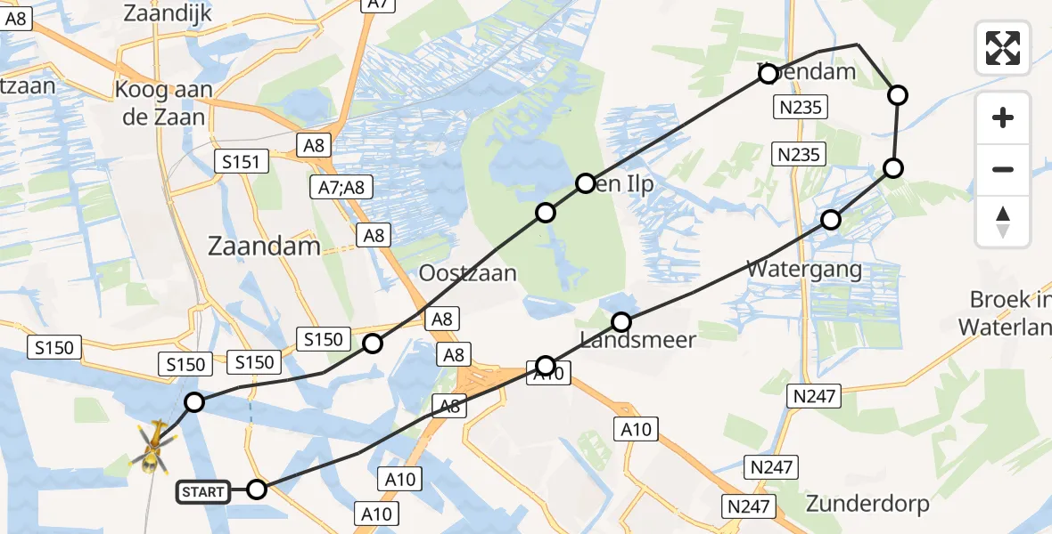 Vluchtroute Traumahelikopter Amsterdam Heliport - Amsterdam Heliport, 06 oktober 2023, 12:02