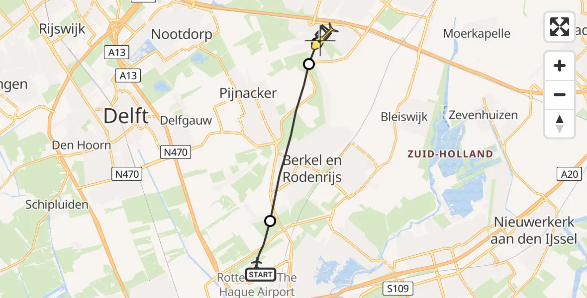 Routekaart van de vlucht: Lifeliner 2 naar Zoetermeer