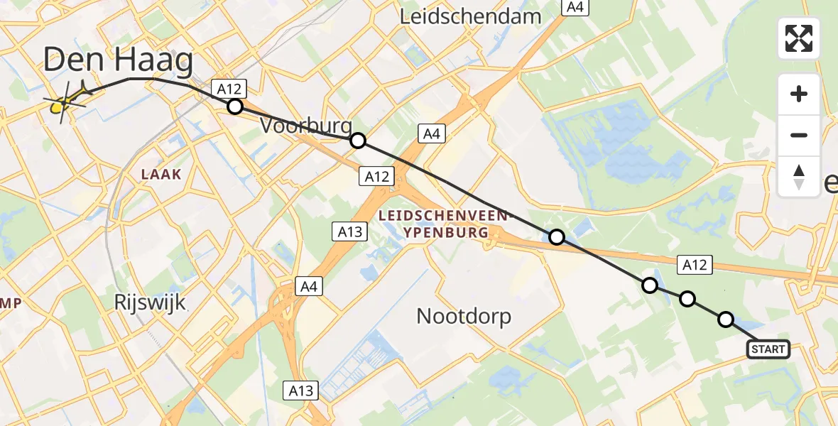 Routekaart van de vlucht: Lifeliner 2 naar Den Haag