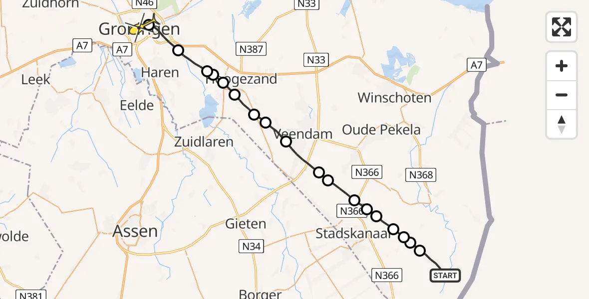 Routekaart van de vlucht: Lifeliner 4 naar Universitair Medisch Centrum Groningen