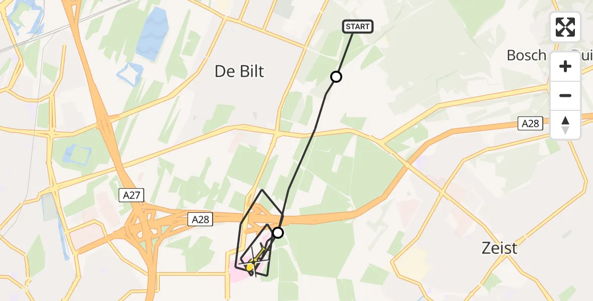 Routekaart van de vlucht: Politiehelikopter naar Universitair Medisch Centrum Utrecht