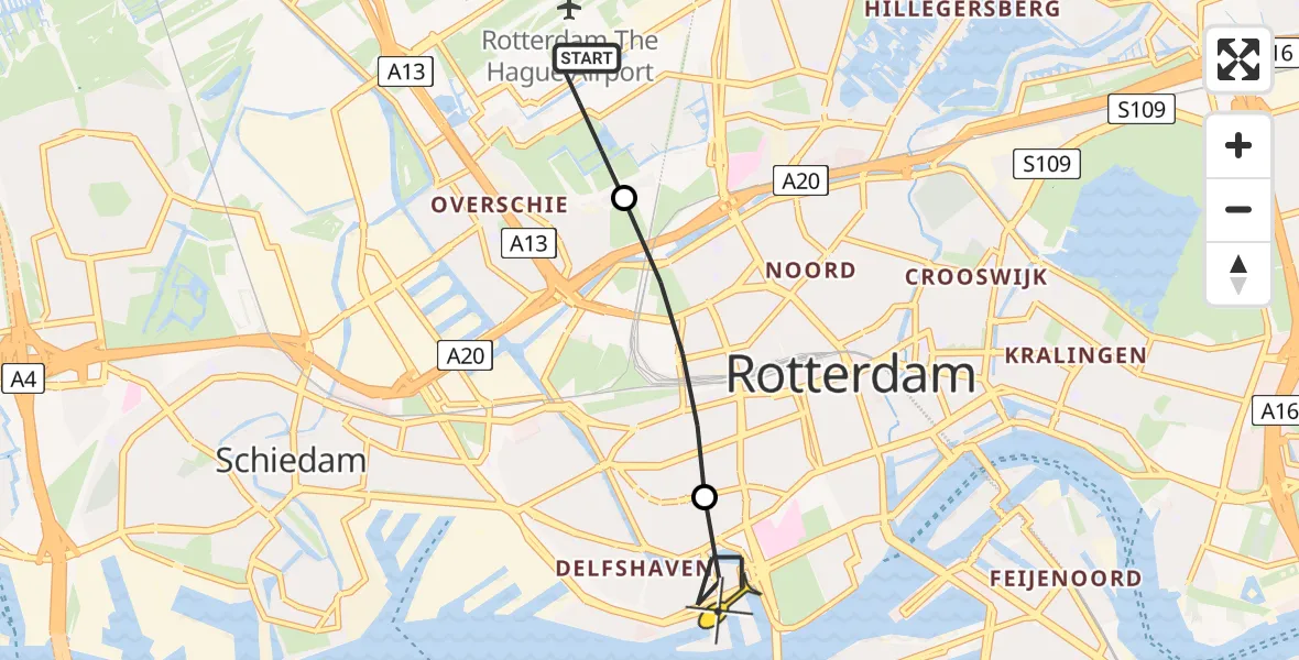 Routekaart van de vlucht: Lifeliner 2 naar Erasmus MC