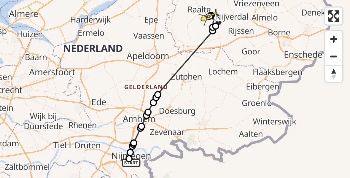 Routekaart van de vlucht: Politieheli naar Mariënheem