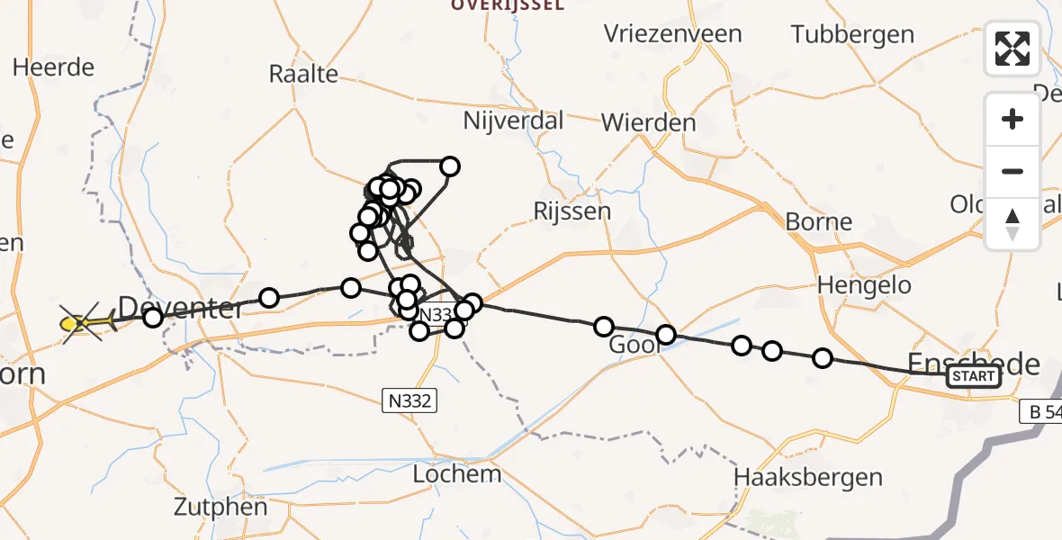 Routekaart van de vlucht: Politieheli naar Twello