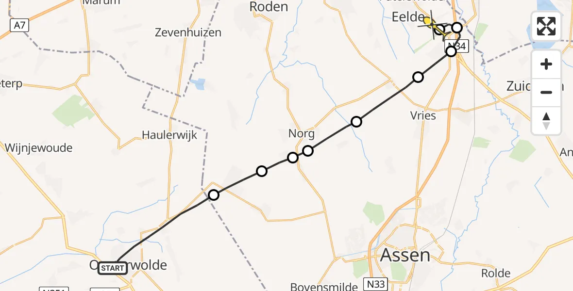 Routekaart van de vlucht: Lifeliner 4 naar Groningen Airport Eelde