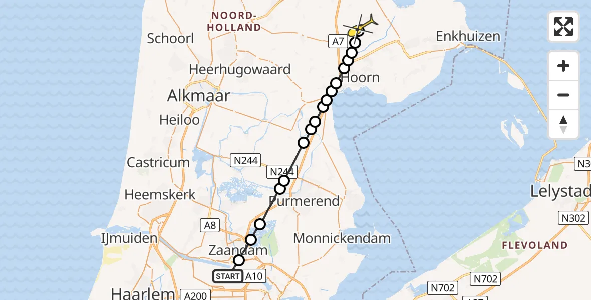 Routekaart van de vlucht: Lifeliner 1 naar Midwoud