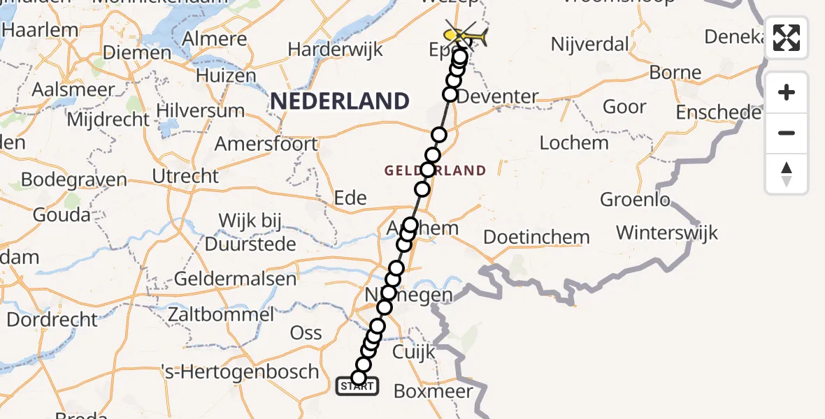 Routekaart van de vlucht: Lifeliner 3 naar Heerde