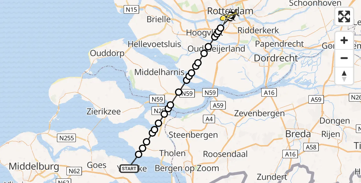 Routekaart van de vlucht: Lifeliner 2 naar Erasmus MC