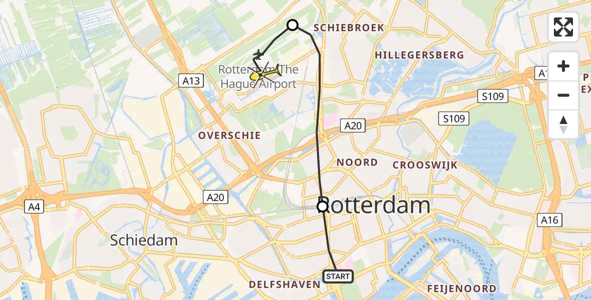 Routekaart van de vlucht: Lifeliner 2 naar Rotterdam The Hague Airport