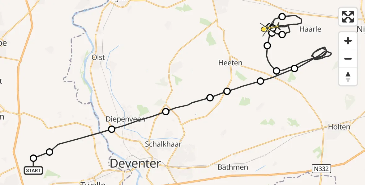 Routekaart van de vlucht: Politieheli naar Mariënheem