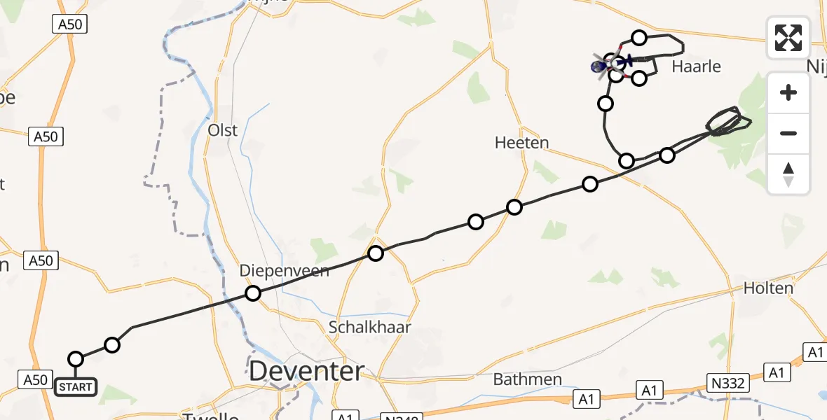 Vluchtroute Politiehelikopter Vliegveld Teuge - Mariënheem, 06 oktober 2023, 19:13