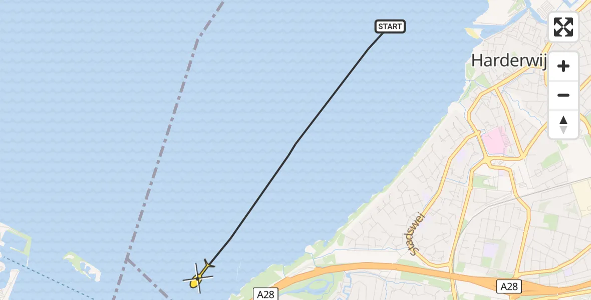 Routekaart van de vlucht: Politiehelikopter naar Harderwijk
